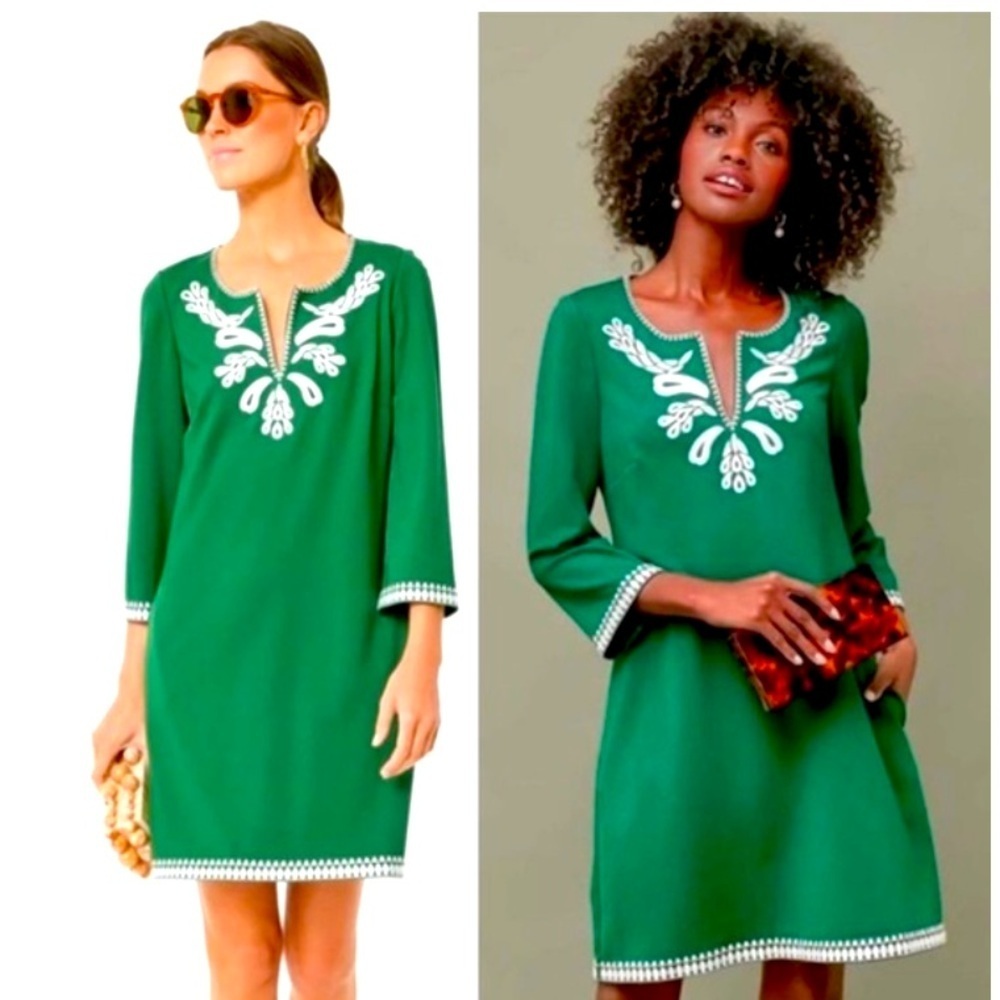 Tuckernuck Miguelina Embroidered Tunic Dress green fall preppy xs $255 casual